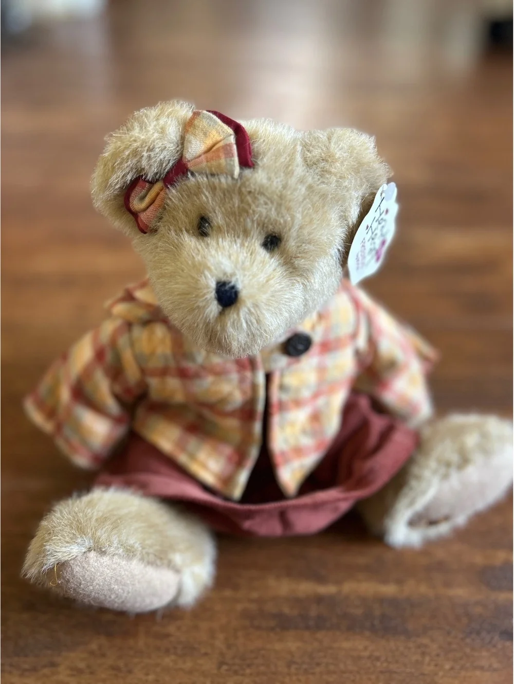 Boyds Heart to Heart Friends Plush Teddy Bear in Plaid Jacket and Corduroy Skirt